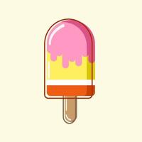 Fruity multicolored ice cream in pink icing on a stick on a light background. Vector. EPS10 vector