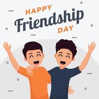 Happy Friendship Day Cute Cartoon Illustration with 2 Young Boys Hugging Together. Suitable to use on Friendship day vector