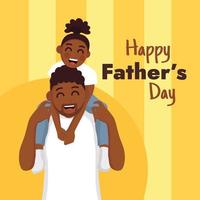 Son on his father's shoulders, father and son duo with yellow background Vector illustration. Happy Father's Day celebration concept. Suitable to use on Father's day event