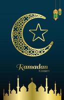 Ramadán kareem con oro medio Luna y mezquita antecedentes vector ilustración