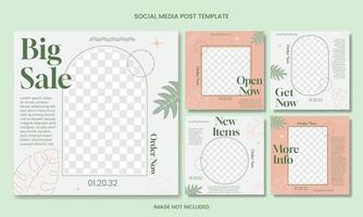 Simple abstract social media post template with floral vector