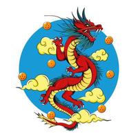 Dragon in The Sky with Golden Balls vector