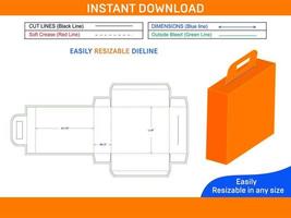 Hand luggage bag box or suitcase box dieline template and 3D box design Box dieline and 3D box vector