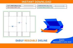 Five panel folding box and corrugated shipping box, die cut template Box dieline and 3D box vector