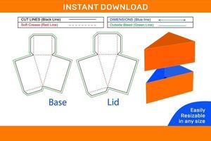 Cake slice box, triangle birthday cake slice box dieline template and 3D box design Box dieline and 3D box vector