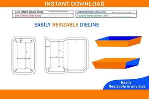 Food paper tray box dieline template and 3D box Box dieline and 3D box vector