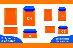 Envelope set of standard sizes dieline template 3D box vector