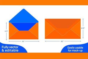 Envelope 4.75x8.5 inch dieline template and 3D envelope 3D box vector