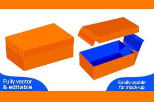 Corrugated standard shipping box, without glue foldable box dieline template 3D box vector