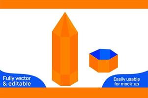 Pencil type or bullet type box dieline template and 3D vector file 3D box