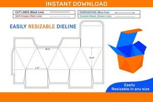 Diamond shape square size box dieline template and 3D box design Box dieline and 3D box vector