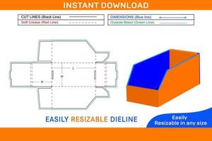 Bin box, corrugated counter display box die cut template and 3D box design Box dieline and 3D box vector