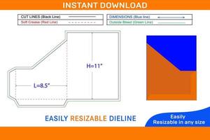 Angle cut Pocket envelope or 8.5x11 inch folder envelope dieline template Box dieline and 3D box vector