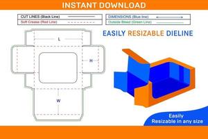 2 side window amazing box die cut template and 3d box design Box dieline and 3D box vector