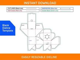 Square size auto bottom lock box dieline template and 3D trndering box Blank dieline template vector