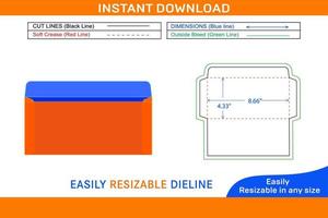 DL size Document envelope OR 8.66x4.33 inch Document envelope dieline template Box dieline and 3D box vector