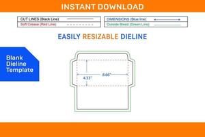 DL size Document envelope OR 8.66x4.33 inch Document envelope dieline template Blank dieline template vector