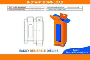 Mobile charger snap lock box 6x2.8x18.5 cm  dieline template Box dieline and 3D box vector