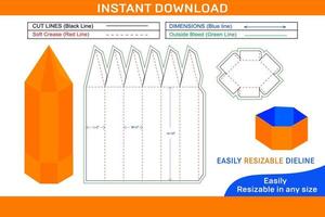 Pencil type or bullet type box dieline template and 3D box vector