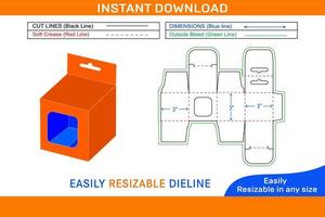 Mobile charger Snap lock box with window 3x3x3 inch box dieline template Box dieline and 3D box vector