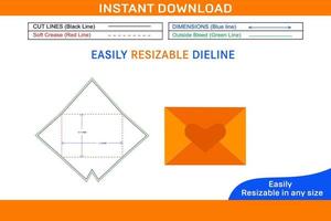 Mail message envelope dieline template and 3D envelope Box dieline and 3D box vector
