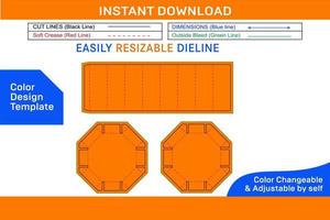 3 lid octagonal Circular box by glued assemble dieline template Color Design Template vector