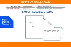 Pocket envelope 8.5x11 inch dieline template with Heart shape transparent window cut Blank dieline template vector