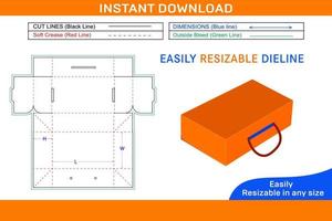 Shoebox with handle die cut template and 3d box design Box dieline and 3D box vector