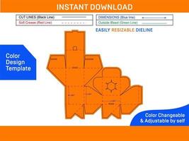 Square size auto bottom lock box dieline template and 3D trndering box Color Design Template vector