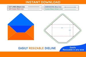 Envelope 4.75x8.5 inch dieline template and 3D envelope Box dieline and 3D box vector