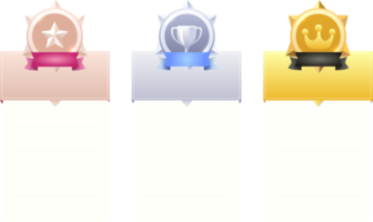 Gold, silver and bronze medals.award medals icons with form or list set png