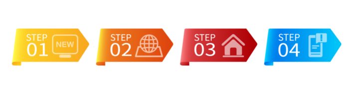 Infografica flusso grafico modello con icone e pulsante.opzioni e passaggi png