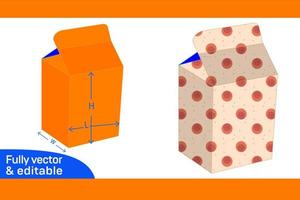 Leche caja o jugo caja dieline modelo y 3d caja diseño 3d caja vector