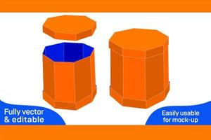 3 lid octagonal Circular box by glued assemble dieline template 3D box vector