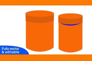 Circle cardboard box with lid dieline template and 3D box design 3D box vector