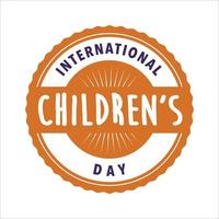 A circle of handprints with a text inside International Children's Day. Icon of colored prints of kid's hands on the Happy Children's Day. A template to create a logo, round frame. vector