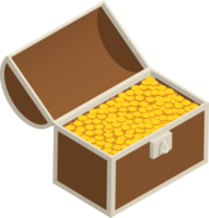 Open treasure chest with gold coins illustration. png