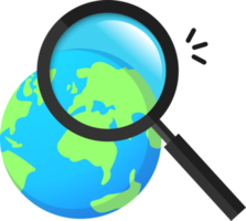 The magnifying glass is facing the earth, and the webpage prompts to search png