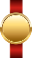 Golden medal with red ribbon .Champion and winner awards Sports medal . png