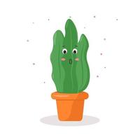 el personaje es un cactus con una flor rosa en una maceta de emociones kawaii vector