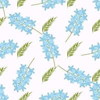 Seamless pattern of spring flowers hyacinth and plants. Vector flat illustration.