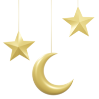 3D ornament moon and star transparent background png