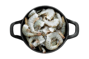 Black casserole with prawns isolated on a transparent background png