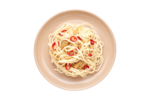 Spaghettis with chicken and red paprika isolated on a transparent background png