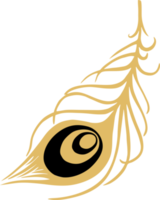 primitive pattern peacock feather black with gold no background, isolated element png