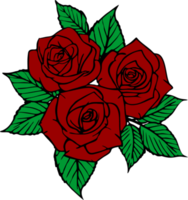 drie groot rood rozen met zelfs schets zonder achtergrond, geïsoleerd element png