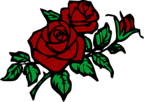 red rose branch drawing with black outline no background, isolated element png