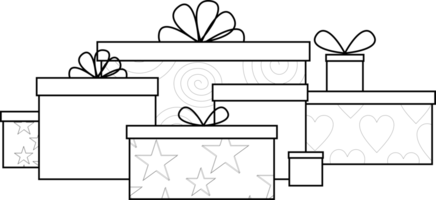 black and white drawing with big gift boxes without background, isolated element png