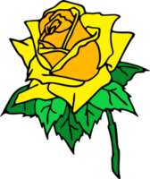 yellow rose drawing with black outline no background, isolated element, logo png