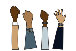 people raising hands that are different Ethnicity, gender, age and skin color png